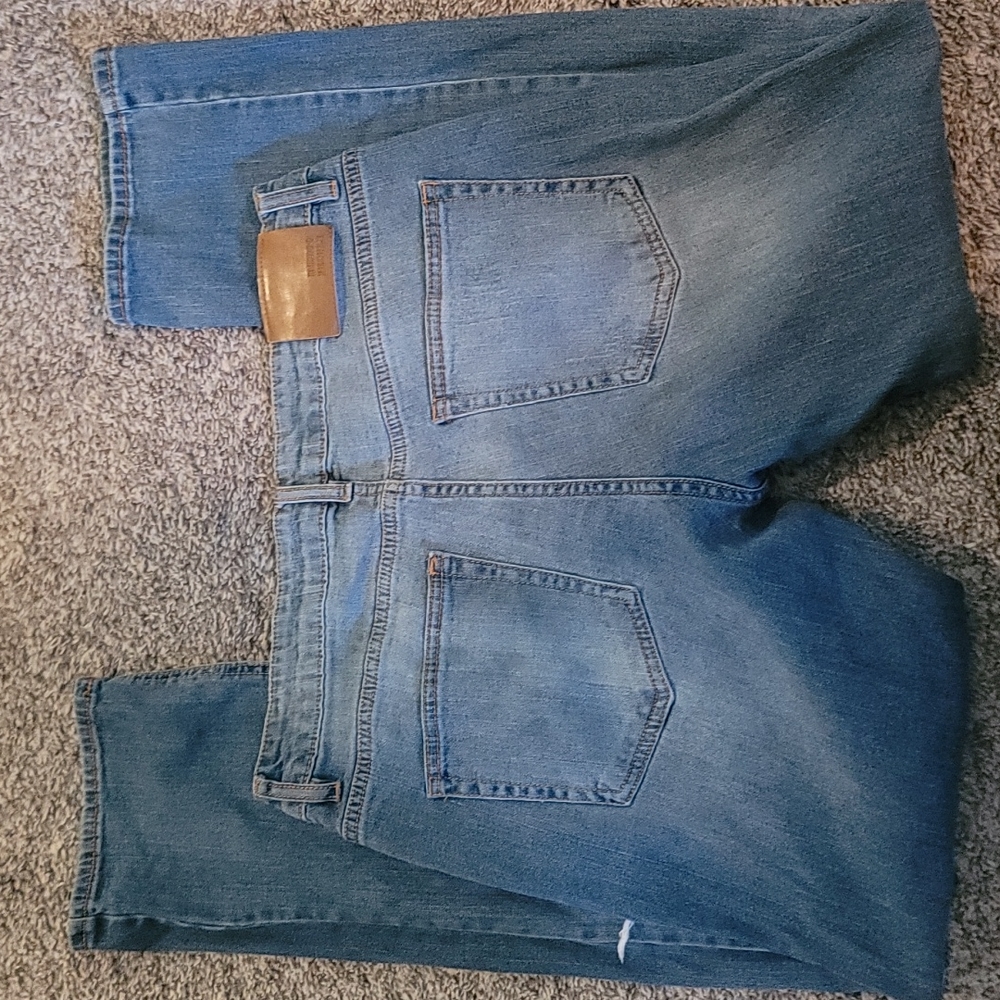AWESOME INDIGO PEOPLE SLIM STRAIGHT DISTRESSED JEANS